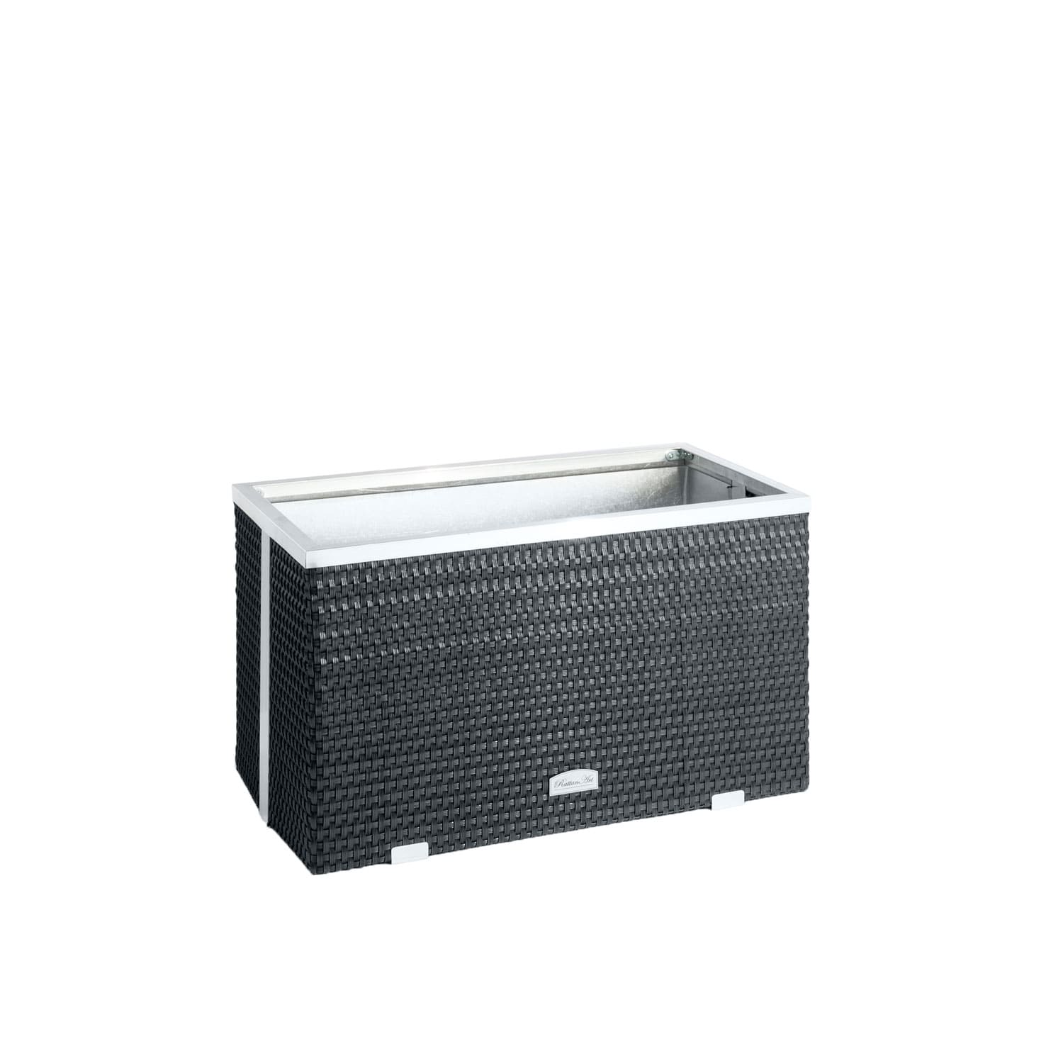Rattan-Pflanzkübel mit Alubeschlägen 70 x 38 x 40 cm