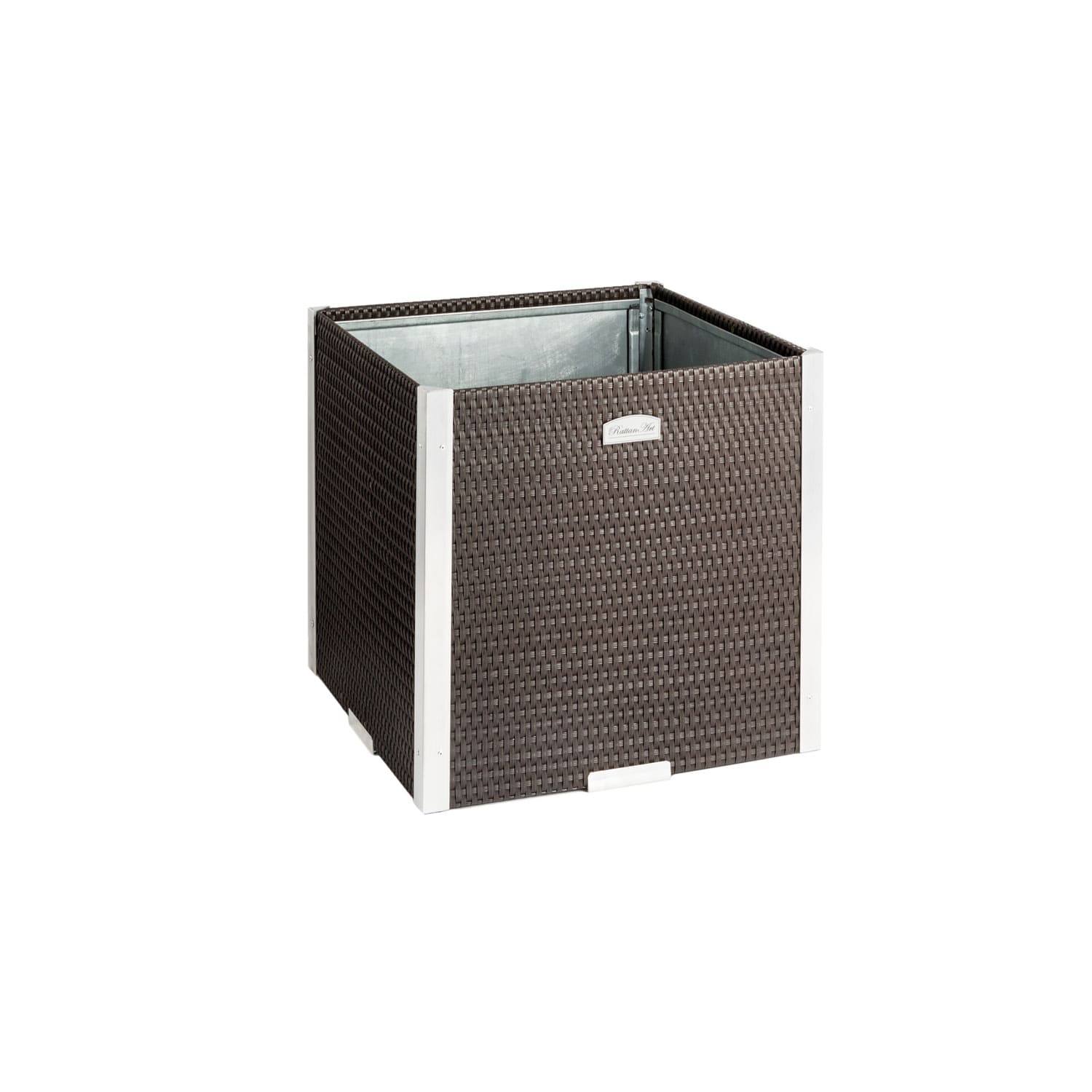 Rattan-Pflanzkübel mit Alubeschlägen 38 x 38 x 38 cm Rattan-Pflanzkübel mit Alubeschlägen 38 x 38 x 38 cm