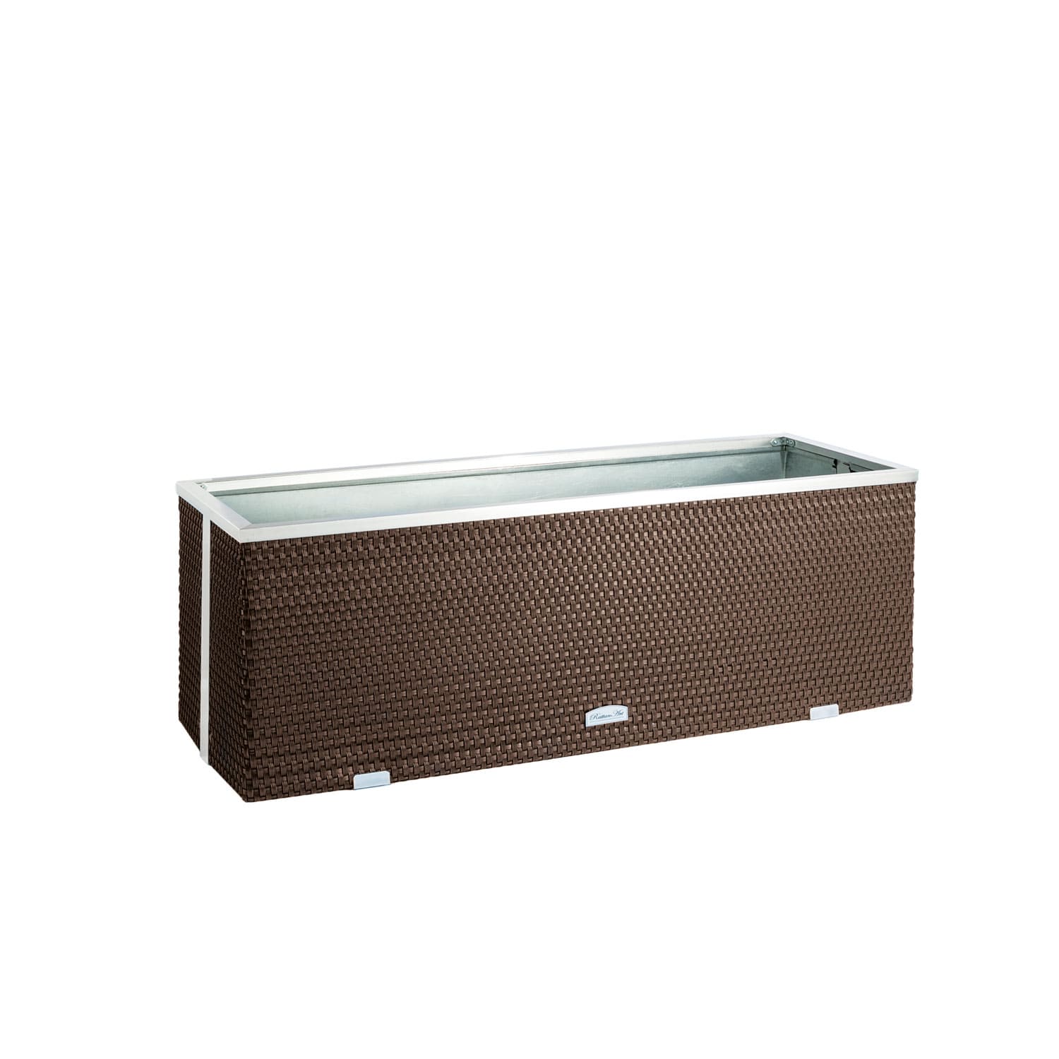 Rattan-Pflanzkübel mit Alubeschlägen 98 x 25 x 34 cm Rattan-Pflanzkübel mit Alubeschlägen 98 x 25 x 34 cm