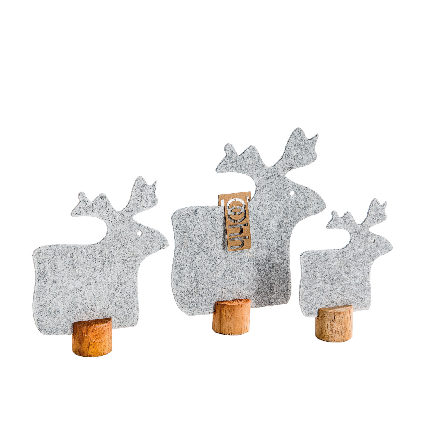 Filz-Rentiere auf Holzbasis 3er-Set, weiß Filz-Rentiere auf Holzbasis 3er-Set, weiß