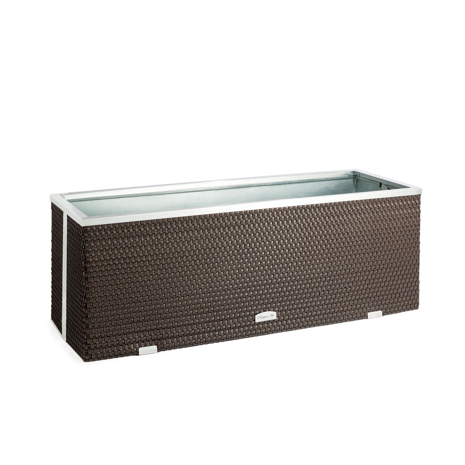 Rattan-Pflanzkübel mit Alubeschlägen 108 x 39 x 43 cm