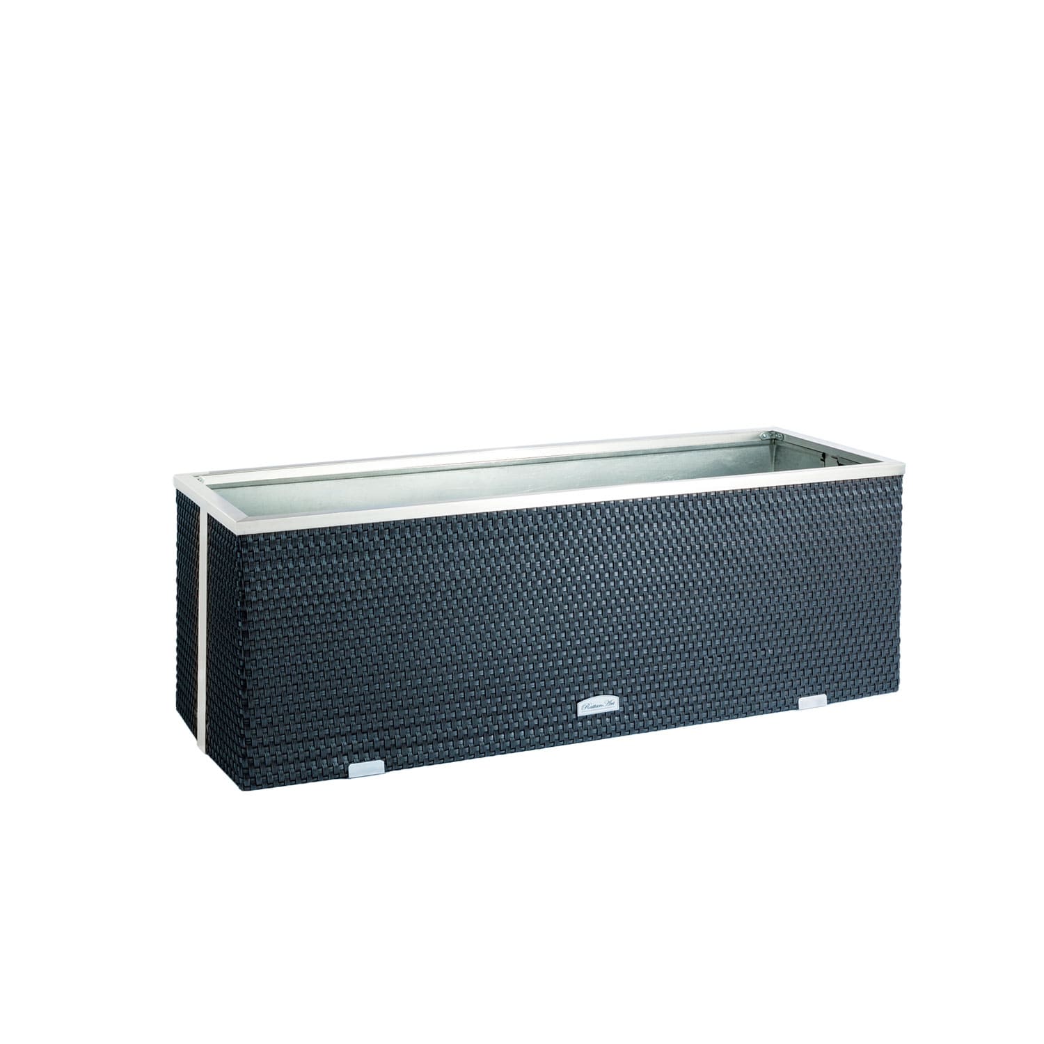 Rattan-Pflanzkübel mit Alubeschlägen 98 x 25 x 34 cm Rattan-Pflanzkübel mit Alubeschlägen 98 x 25 x 34 cm