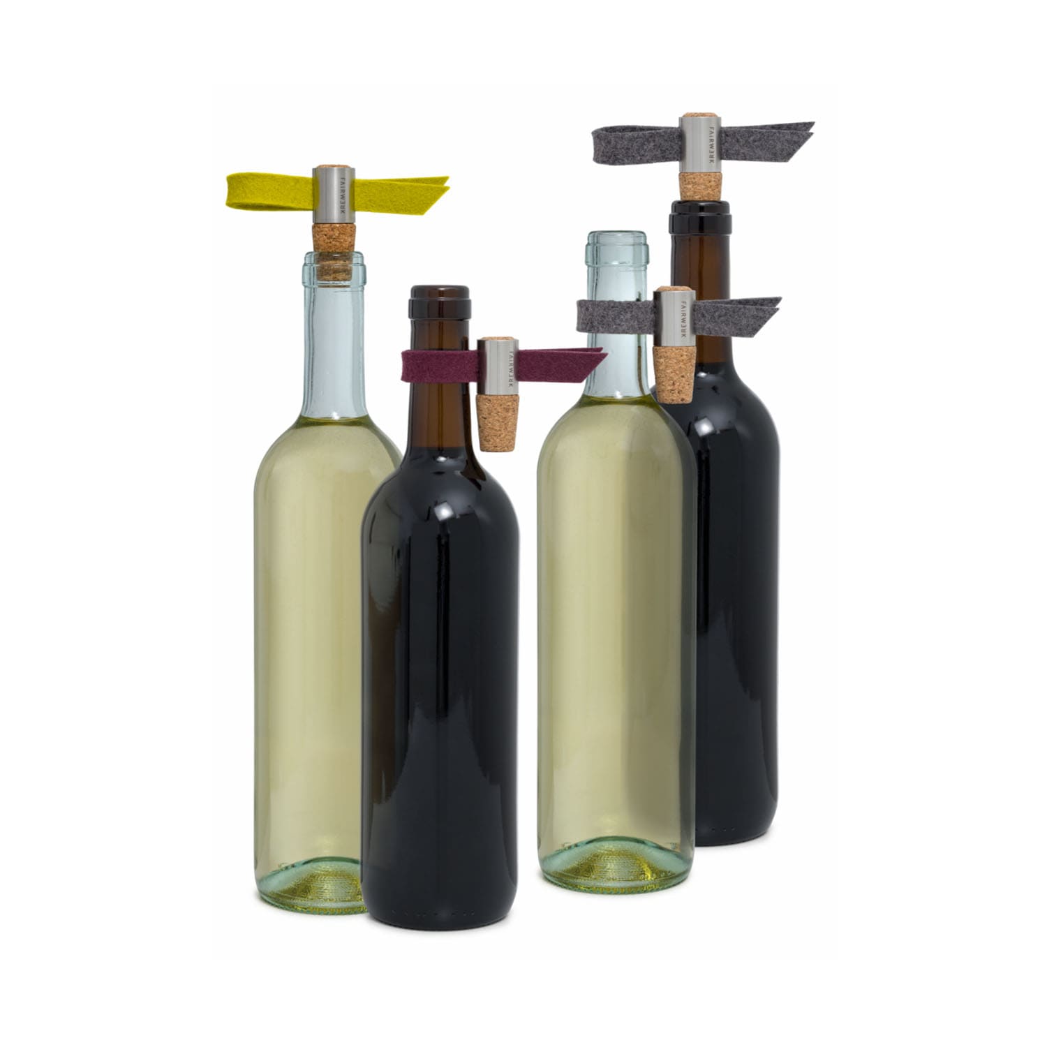 Weinverschluss und Tropfenfänger aus Kork, Edelstahl und Filz