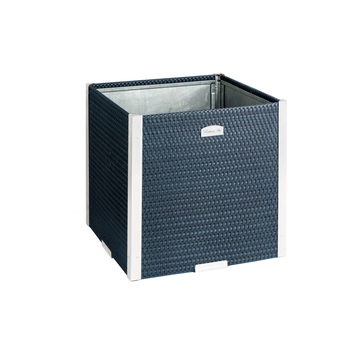 Rattan-Pflanzkübel mit Alubeschlägen 46 x 46 x 46 cm Rattan-Pflanzkübel mit Alubeschlägen 46 x 46 x 46 cm