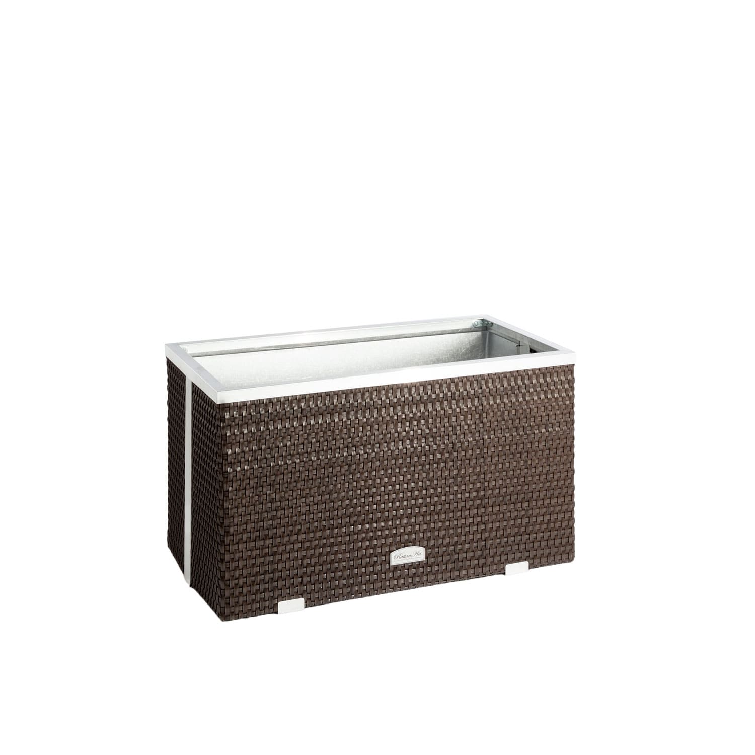 Rattan-Pflanzkübel mit Alubeschlägen 70 x 38 x 40 cm Rattan-Pflanzkübel mit Alubeschlägen 70 x 38 x 40 cm